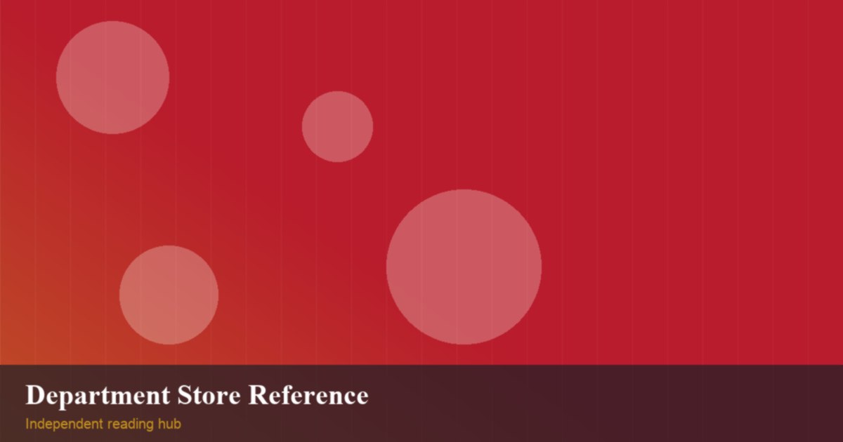 Editorial reading-hub feature artwork in red and gold tones with a department-store visual motif.